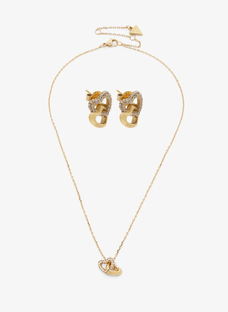 GUESS Heart Links Necklace And  Studs